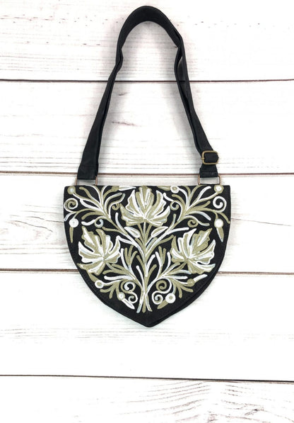 Handmade Suede Embroidered Heart Shaped Bag