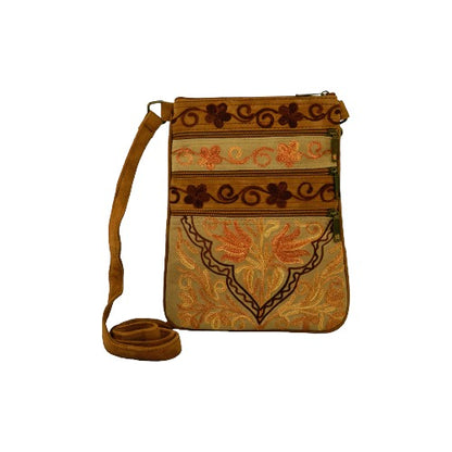 Suede Embroidered Five Zipper Cross-Body Bag