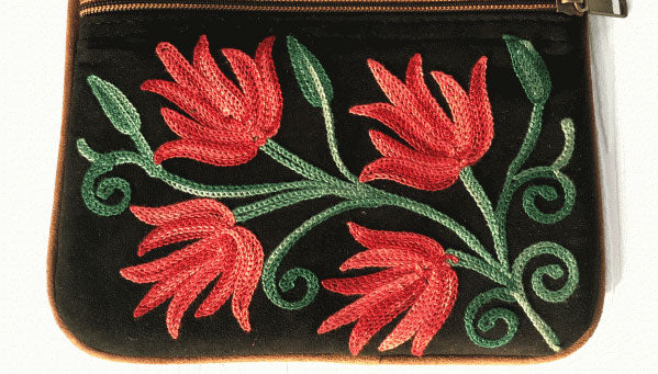 Suede Embroidered Five Zipper Cross-Body Bag