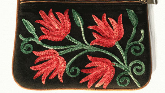 Suede Embroidered Five Zipper Cross-Body Bag