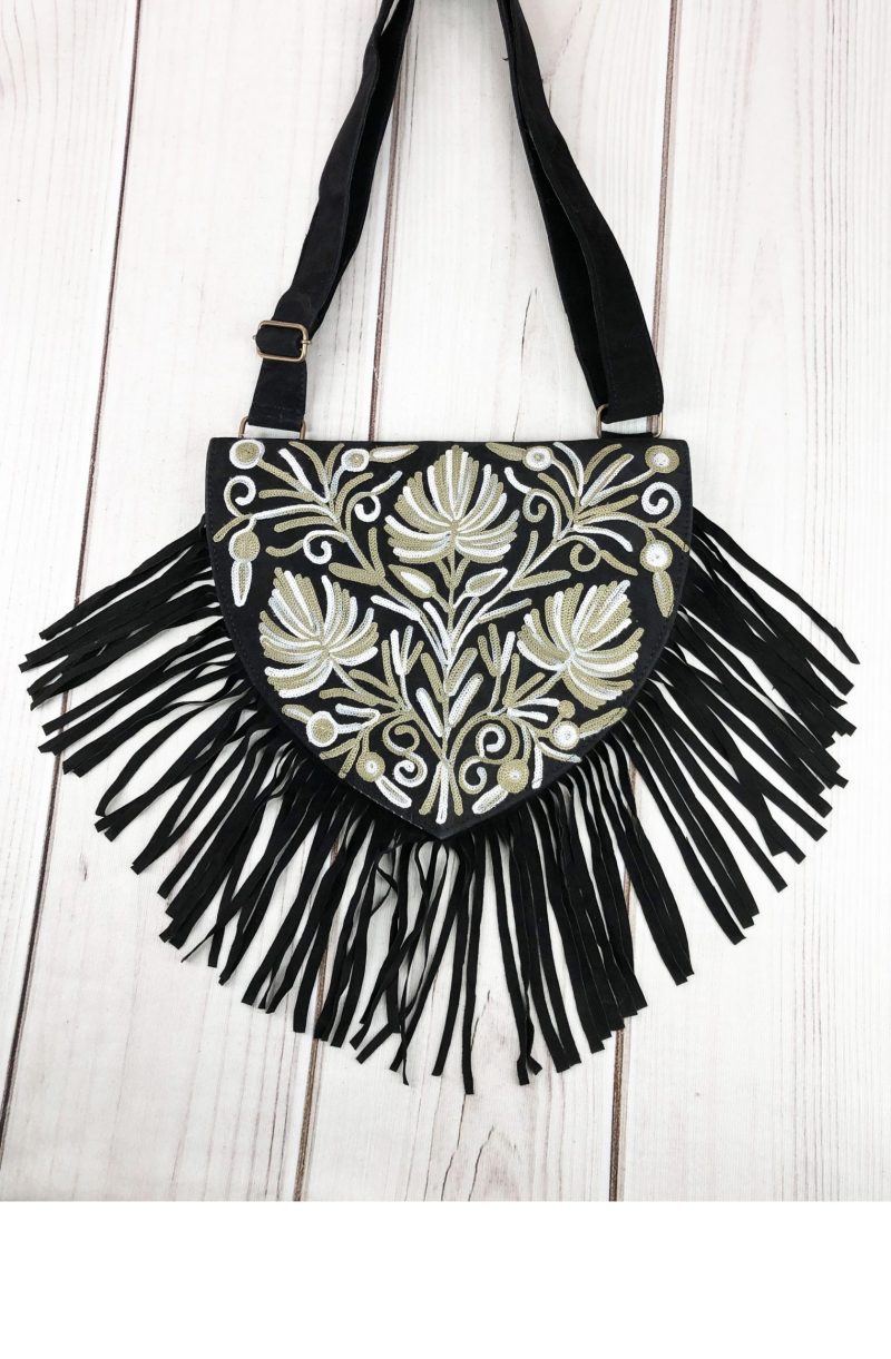 Handmade Suede Embroidered Heart Shaped Bag