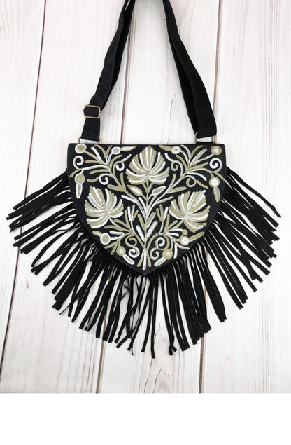 Handmade Suede Embroidered Heart Shaped Bag