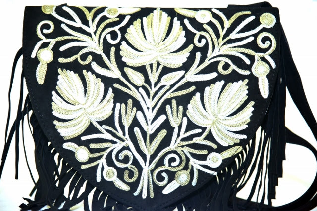 Handmade Suede Embroidered Heart Shaped Bag