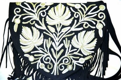 Handmade Suede Embroidered Heart Shaped Bag