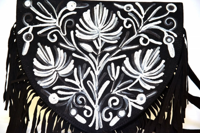 Handmade Suede Embroidered Heart Shaped Bag