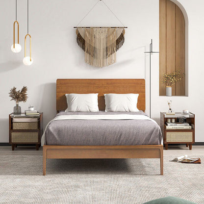 Bamboo Rattan Nightstand with Drawer and Solid Wood Legs-Natural-3