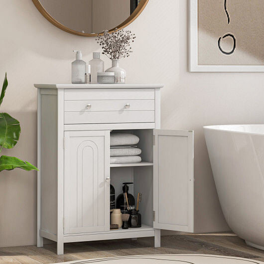 Wooden Bathroom Floor Cabinet with Drawer and Adjustable Shelf-Gray-2