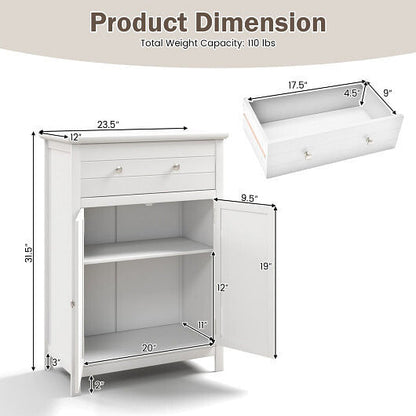 Wooden Bathroom Floor Cabinet with Drawer and Adjustable Shelf-Gray-5