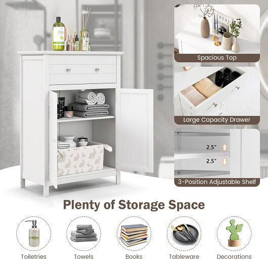 Wooden Bathroom Floor Cabinet with Drawer and Adjustable Shelf-Gray-3