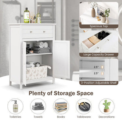 Wooden Bathroom Floor Cabinet with Drawer and Adjustable Shelf-Gray-3