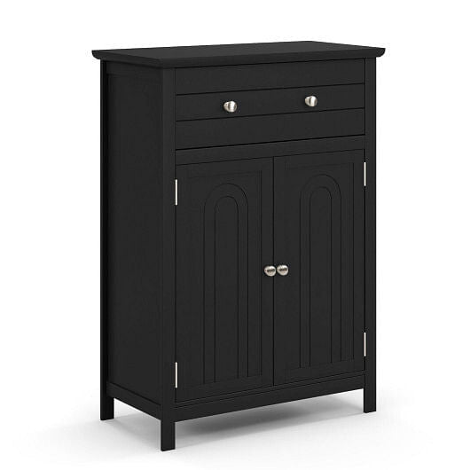 Wooden Bathroom Floor Cabinet with Drawer and Adjustable Shelf-Gray-1