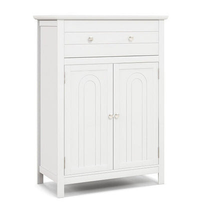 Wooden Bathroom Floor Cabinet with Drawer and Adjustable Shelf-Gray-0