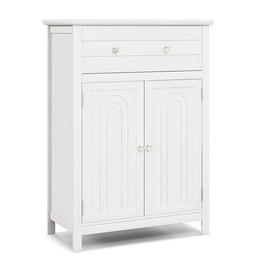 Wooden Bathroom Floor Cabinet with Drawer and Adjustable Shelf-Gray-0