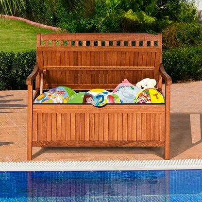 33 Gallon Wooden Storage Bench with Liner for Patio Garden Porch-1