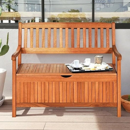 33 Gallon Wooden Storage Bench with Liner for Patio Garden Porch-2