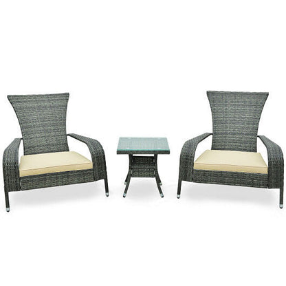 3-Piece Wicker Adirondack Set with Comfy Seat Cushions-Gray-4