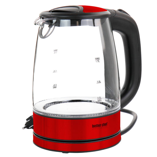 Better Chef 1.7 Liter 360 Degree Glass Cordless Electric Kettle in Red
