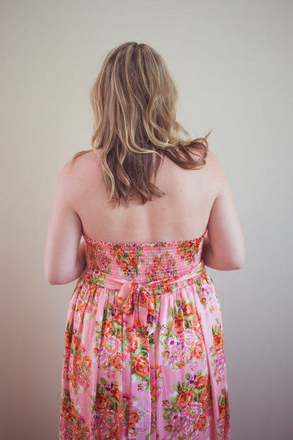 Pink Silk Maternity Maxi Sweetheart Dress-2