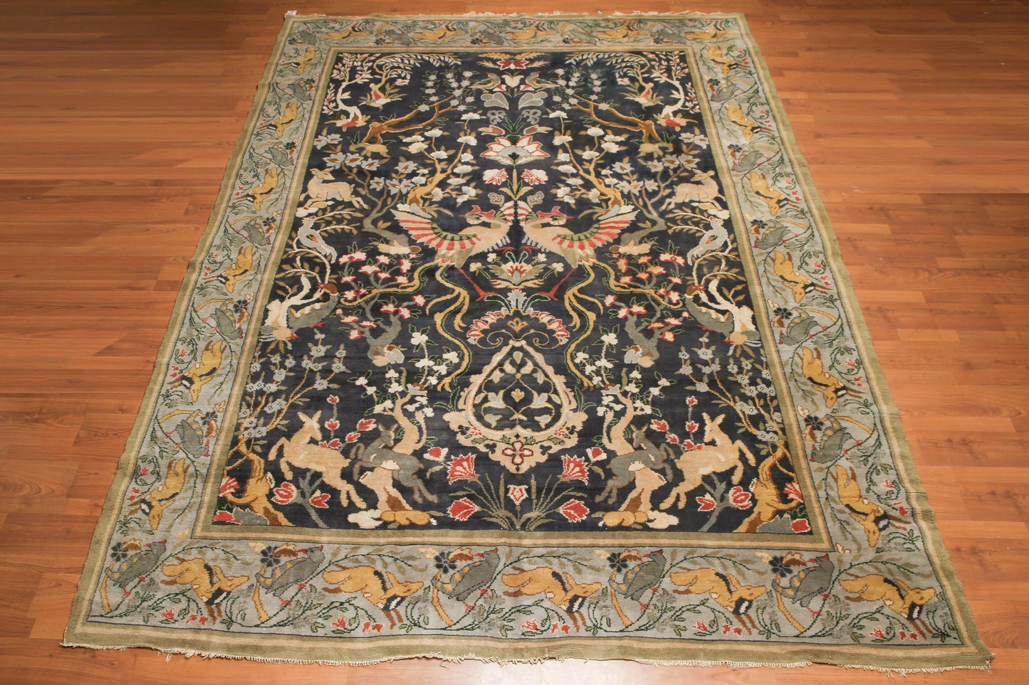 9x12 Charcoal Antique Spanish Wool Pile with Silk Foundation Hand Knotted Area Rug-2