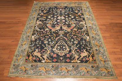 9x12 Charcoal Antique Spanish Wool Pile with Silk Foundation Hand Knotted Area Rug-2
