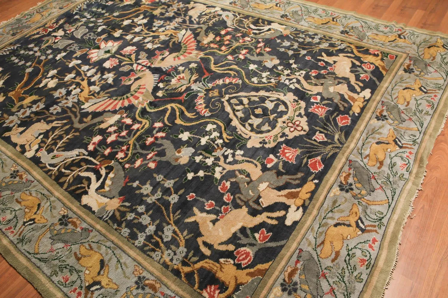 9x12 Charcoal Antique Spanish Wool Pile with Silk Foundation Hand Knotted Area Rug-3