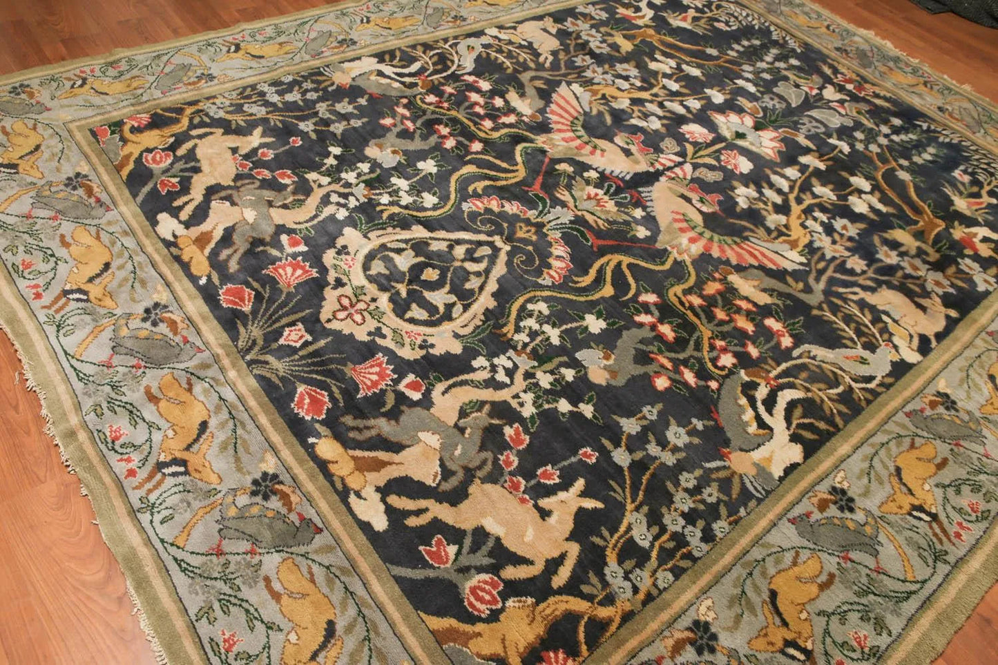 9x12 Charcoal Antique Spanish Wool Pile with Silk Foundation Hand Knotted Area Rug-4