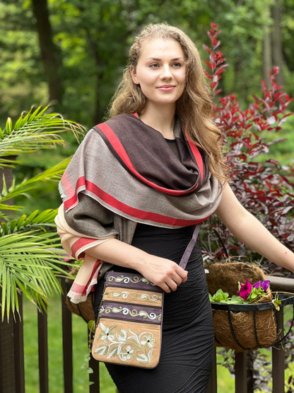 Suede Embroidered Five Zipper Cross-Body Bag