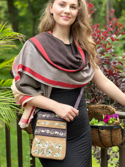 Suede Embroidered Five Zipper Cross-Body Bag