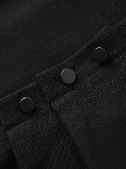 Side Shirred Button Down Knit-Black