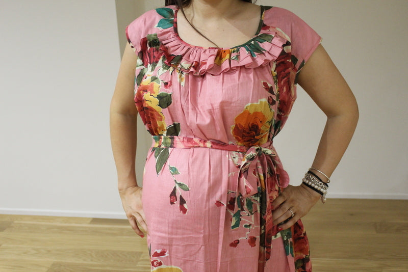 Coral Big Floral Maxi Maternity Dress-4