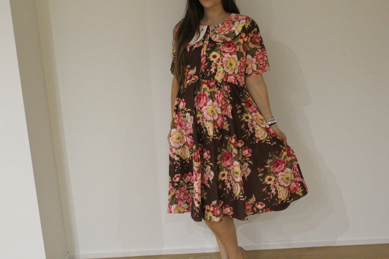 Peter Pan Collared Knee length Maternity Dress-1