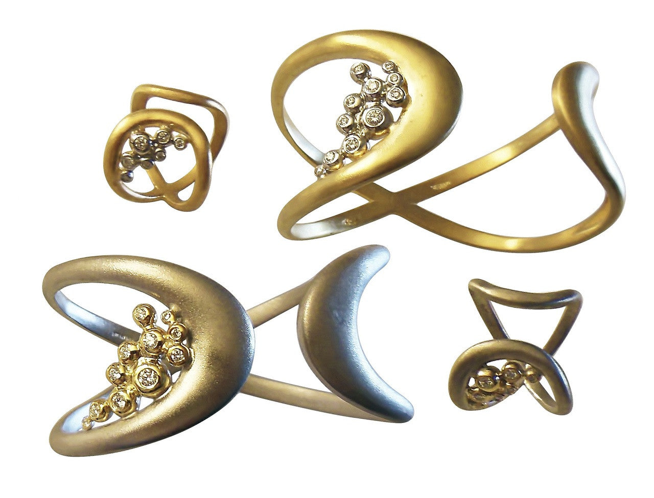 Infinity Cuff Ring: Overflowing Diamond Dots. 18K Gold