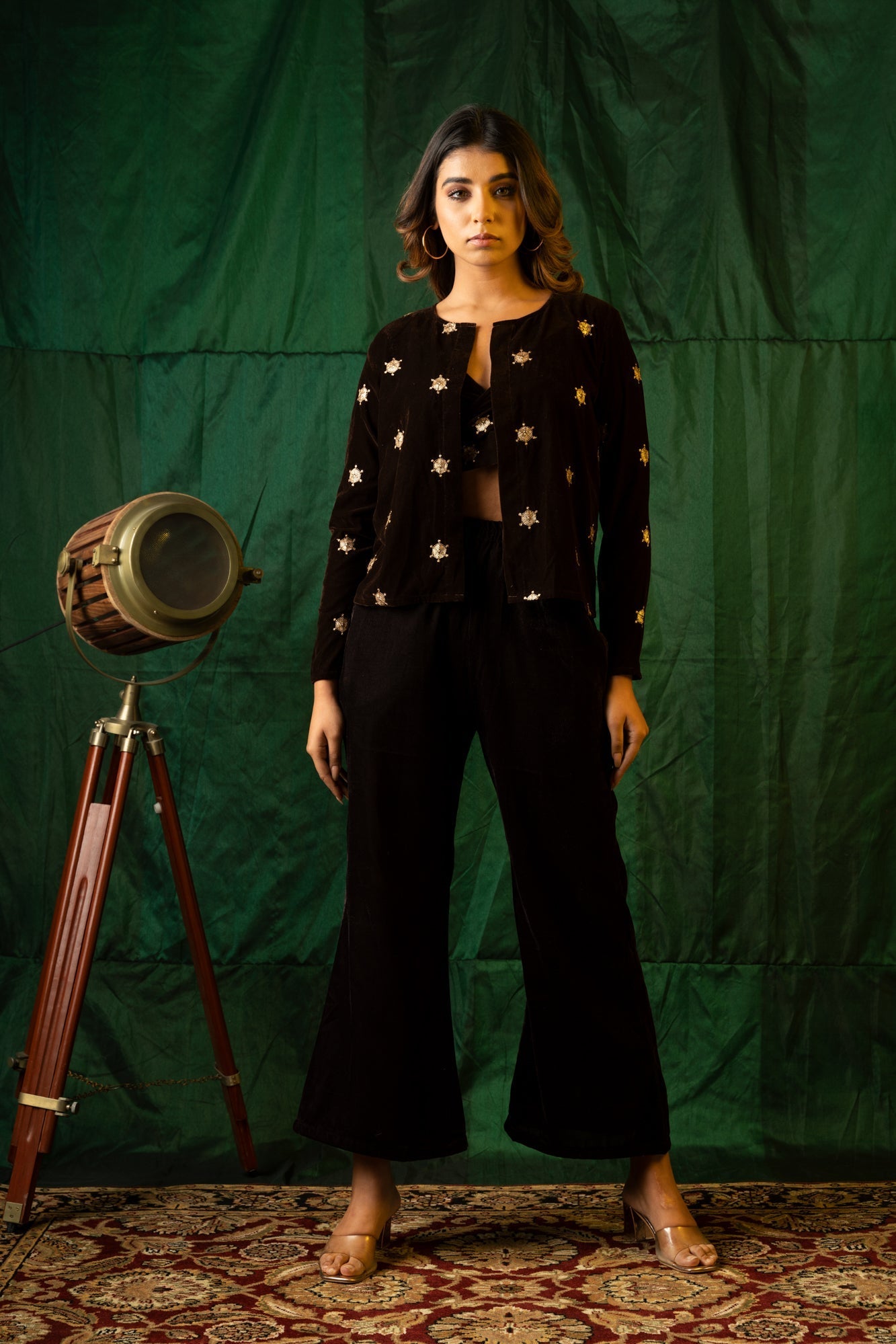 Brown Embroidered Velvet Jacket