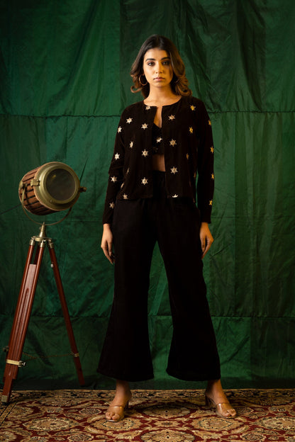 Brown Embroidered Velvet Jacket