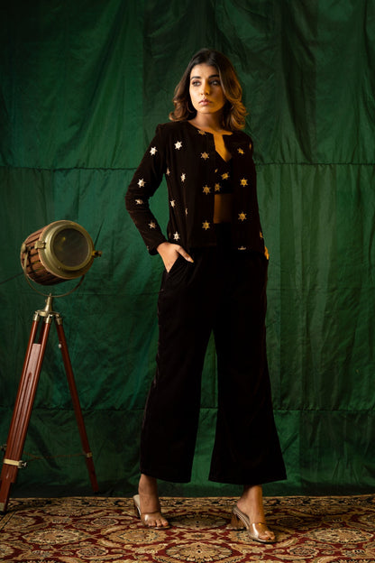 Brown Embroidered Velvet Jacket