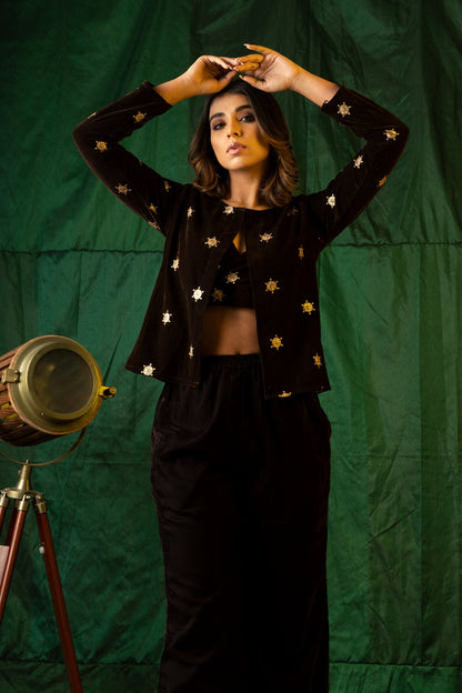 Brown Embroidered Velvet Jacket