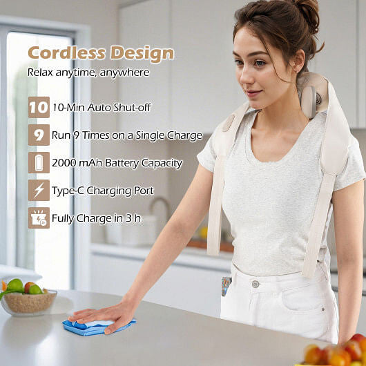 Neck Shoulder Massager with 2 Heat Levels for Pain Relief-Beige-3