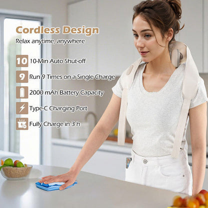 Neck Shoulder Massager with 2 Heat Levels for Pain Relief-Beige-3