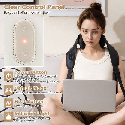 Neck Shoulder Massager with 2 Heat Levels for Pain Relief-Beige-8