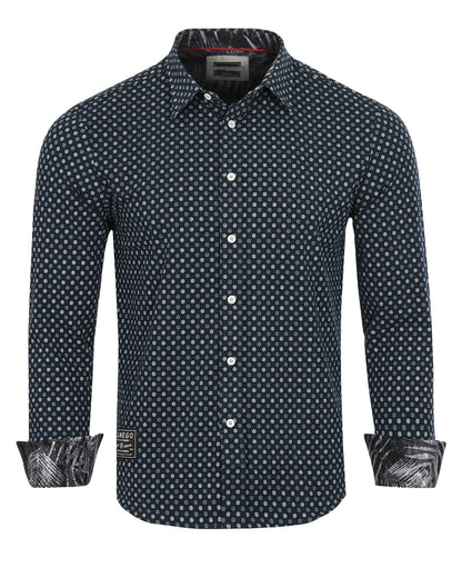 ZIMEGO Mens Holiday Hawaiian Long Sleeve Stretch Casual Aloha Button Down Shirt-2