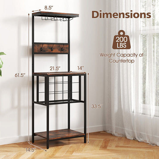 Freestanding Wine Rack Floor Wine Bar Cabinet with Glass Racks-Rustic Brown