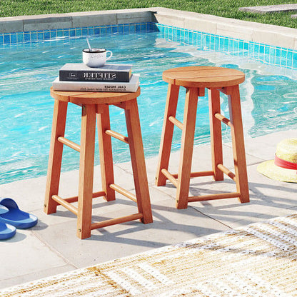 18-Inch Outdoor Wood Bar Stools Set of 2 with Round Seat and Footrest-0