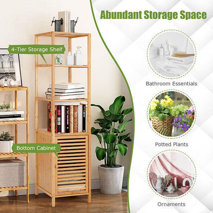 4 Tiers Slim Bamboo Floor Storage Cabinet with Shutter Door and Anti-Toppling Device-Natural-3