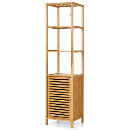 4 Tiers Slim Bamboo Floor Storage Cabinet with Shutter Door and Anti-Toppling Device-Natural-0