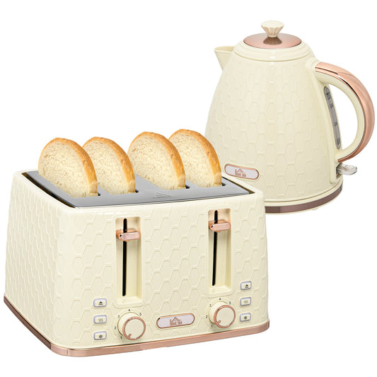 2 Piece Kitchen Appliance Set Kettle and Toaster Beige Honeycomb Design