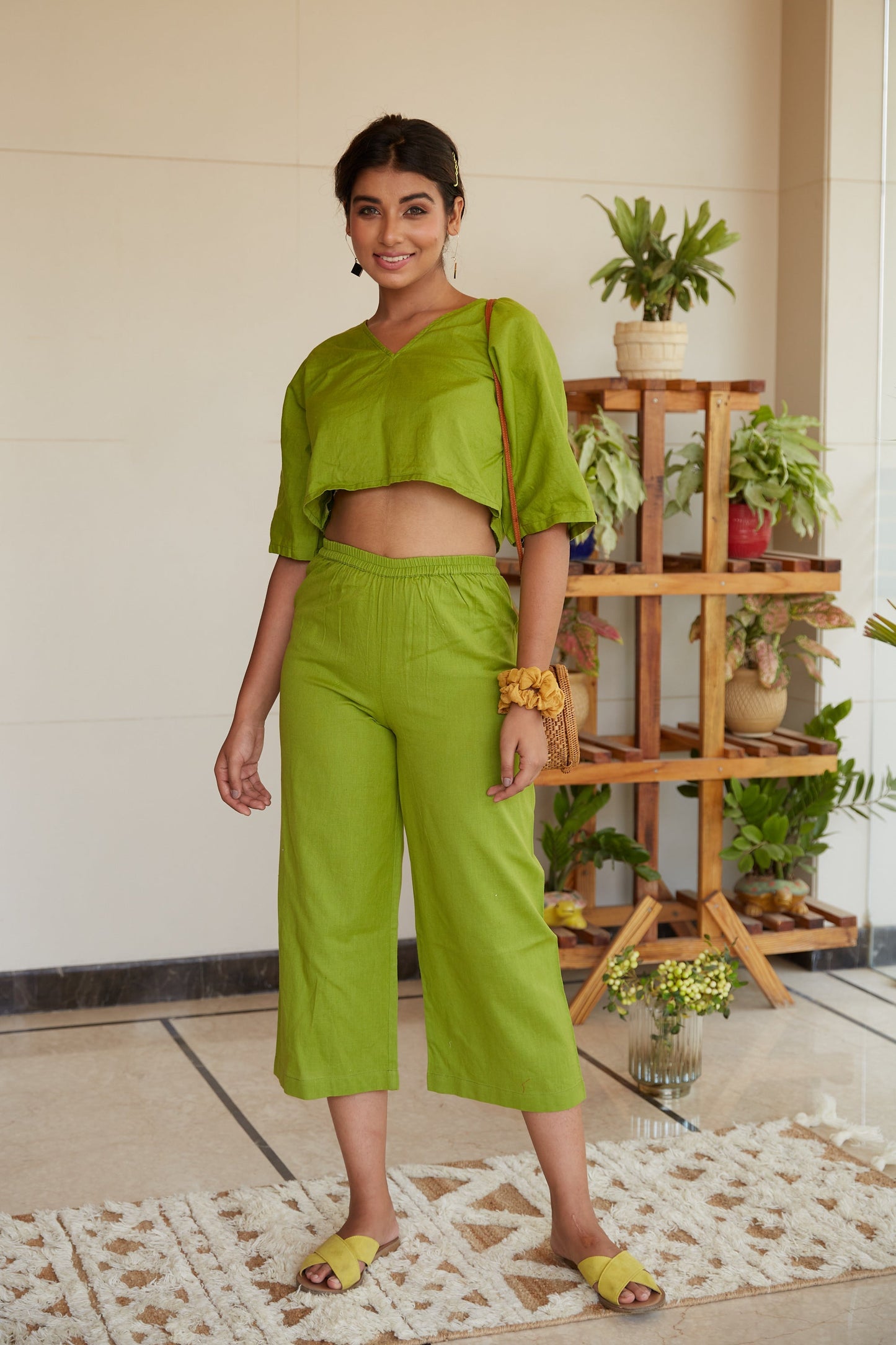 Lush Lime Linen Co ord Set with Anti-Fit Top & Cropped Pants