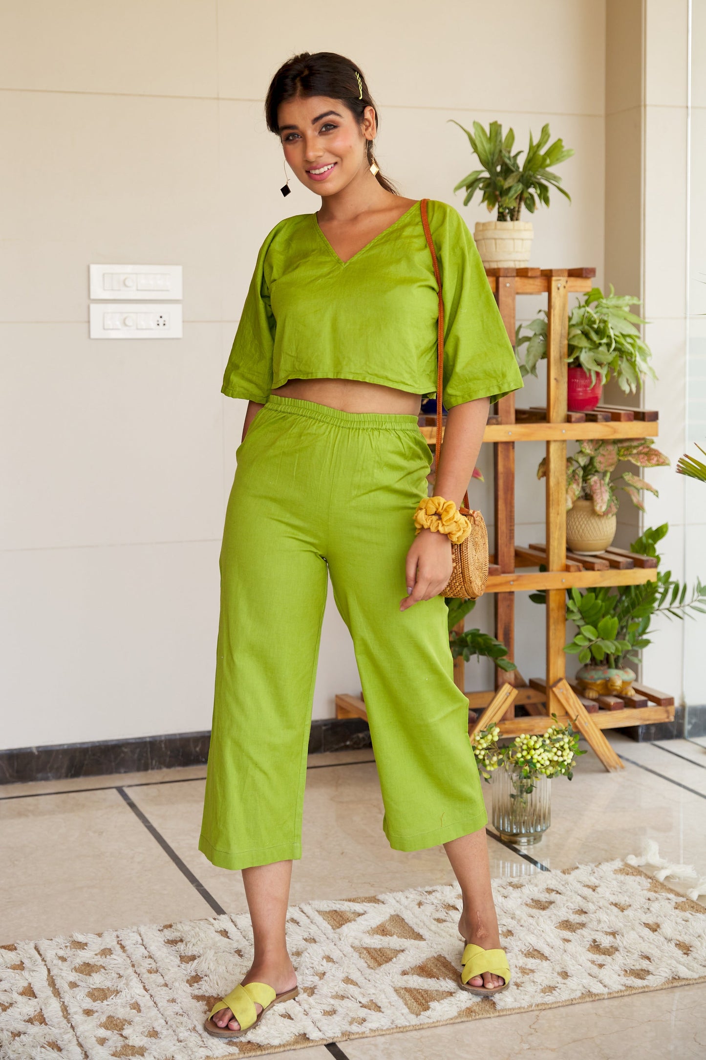 Lush Lime Linen Co ord Set with Anti-Fit Top & Cropped Pants