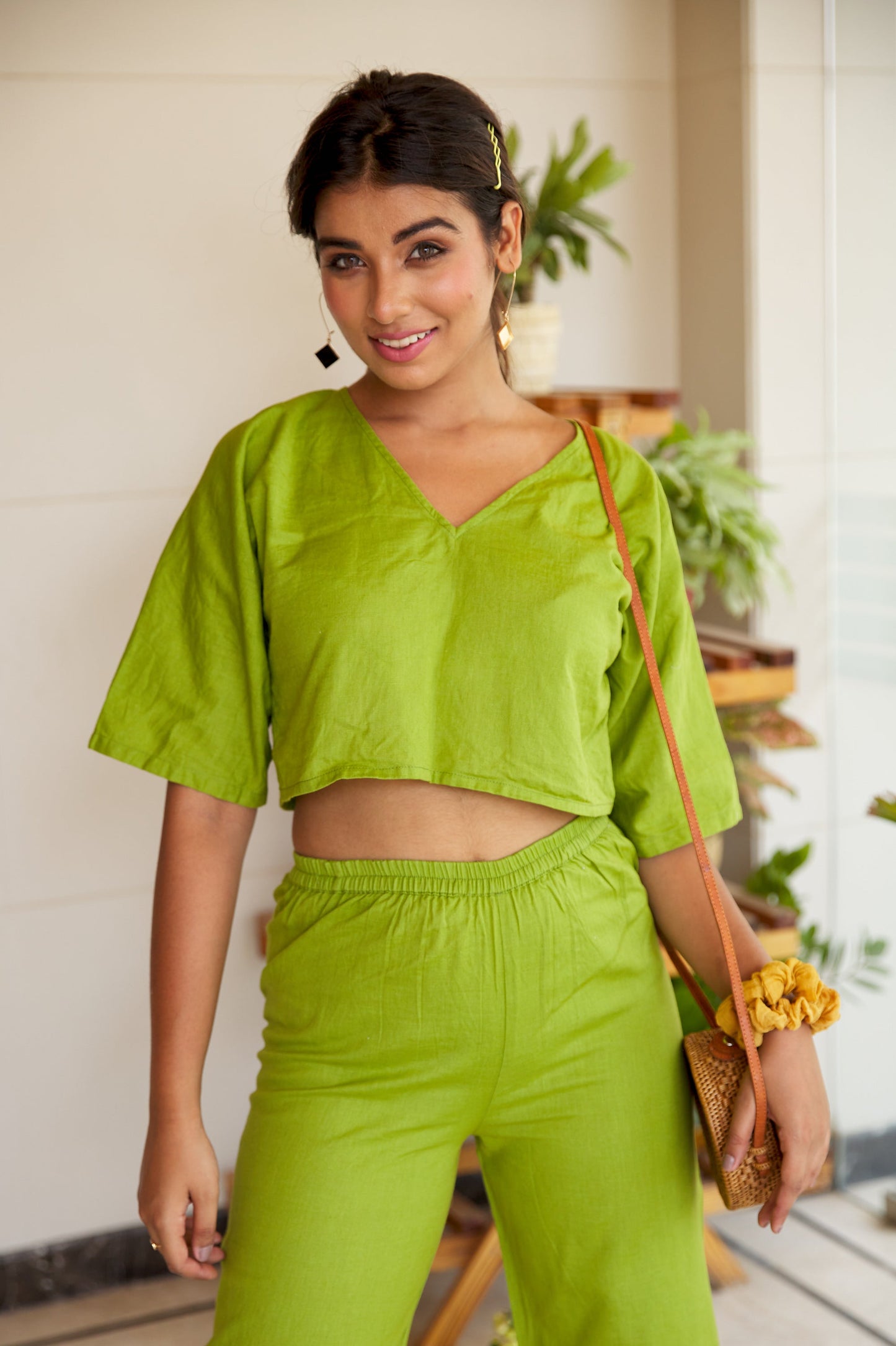 Lush Lime Linen Co ord Set with Anti-Fit Top & Cropped Pants