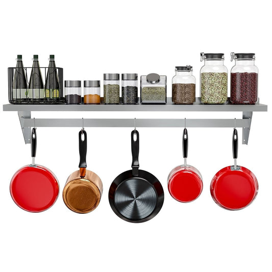 Stainless Steel Heavy Duty Wall Shelf with Pot Rack - 12 inches x 60 inches