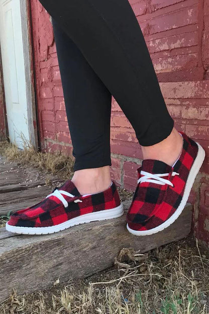 Kara Vintage Plaid Lace Up Flat Shoes
